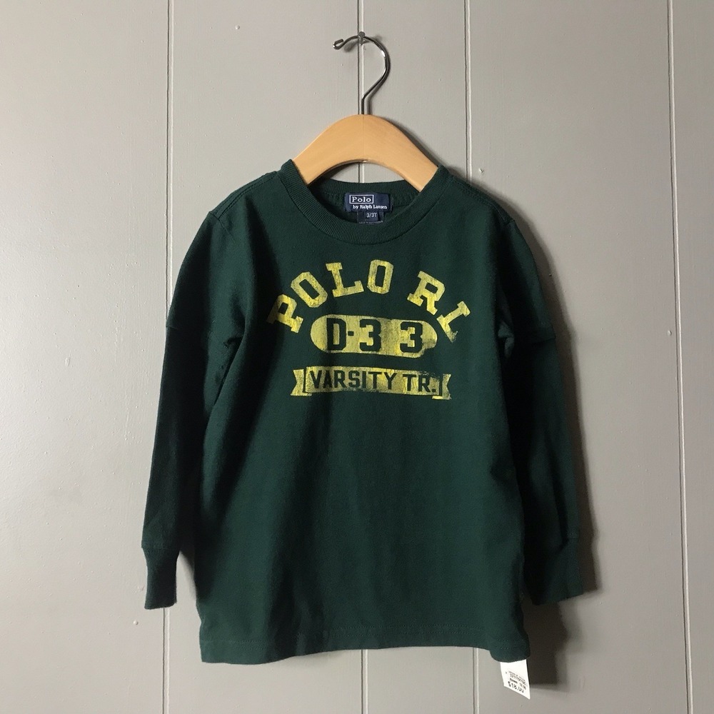 VINTAGE RALPH LAUREN POLO VARSITY GREEN LONG SLEEVE SHIRT TODDLER SIZE 3T NOS